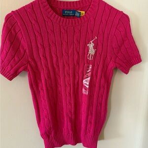 Ralph Lauren Pink Short Sleeve Tee Cable Knit NWT